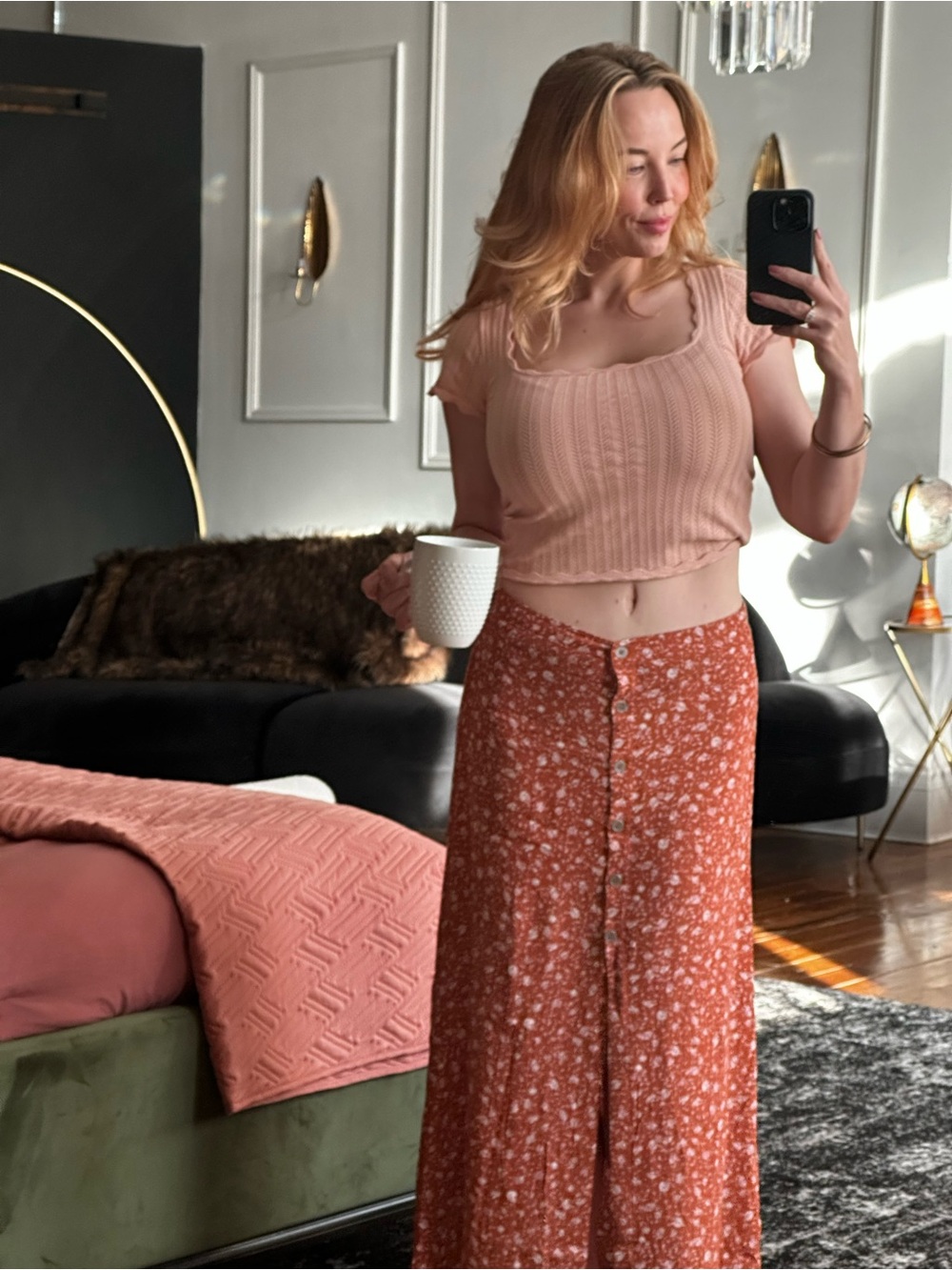 Feminine and Girly Wilfred soft peach Scalloped Knit Scoop Top